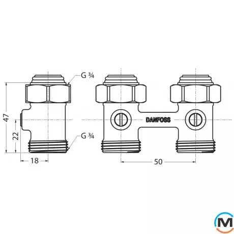 Н-образный запорный клапан Danfoss RLV-KB 3/4 прямой, Диаметр резьбы: 3/4", Исполнение: Прямой, фото , изображение 2