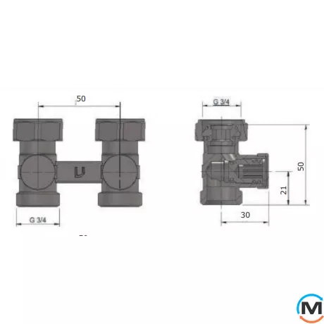 Узел нижнего подключения Vario Term Никель тип V прямой, фото , изображение 2
