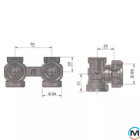 Узел нижнего подключения Vario Term Никель тип V угловой, фото , изображение 2
