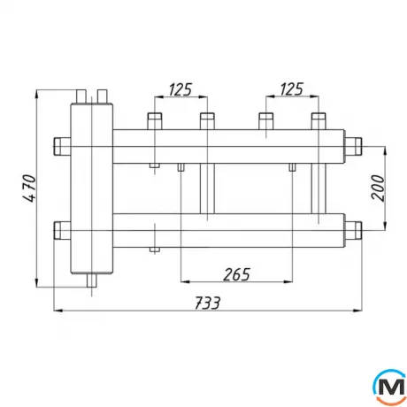 Колектор Termojet Dn32 з гідрострілкою СК 26 2 виходи вгору Dn25 (КГС22В125(200)), фото , зображення 2