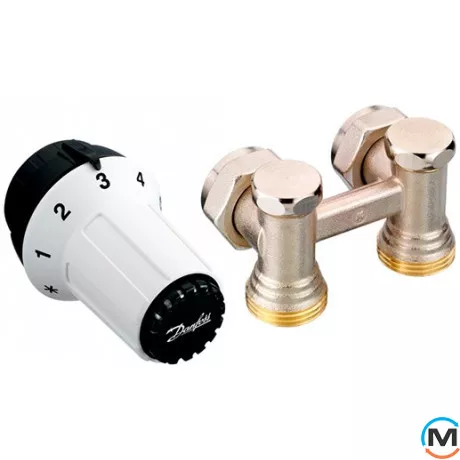 Термостатичний комплект RAS-C+RLV-KS 1/2" кутовий, Діаметр різьблення: 1/2", Виконання: Кутовий, Колір: Нікельований, Приєднання: M23,5х1,5 (Click), фото 