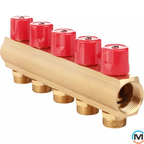 Балка колекторна з вентилями Fado 1"X3/4"x3, Кількість виходів: 3, фото 