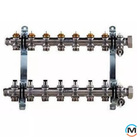 Колектор Kermi x-net FX-11 з термоклапанами, Кількість виходів: 11, Тип колектора: З термоклапанами, Діаметр вхід/вихід: 1", Діаметр підводів: 3/4", Різьблення підводів: Євроконус, фото 