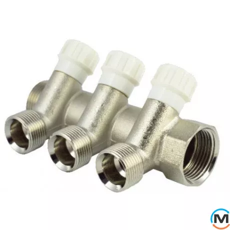 Колектор вентильний під євроконус Fado 1" x3/4" x4, Кількість виходів: 4, Тип колектора: З вентилем, Діаметр вхід/вихід: 1", Діаметр підводів: 3/4", Різьблення підводів: Євроконус, фото 