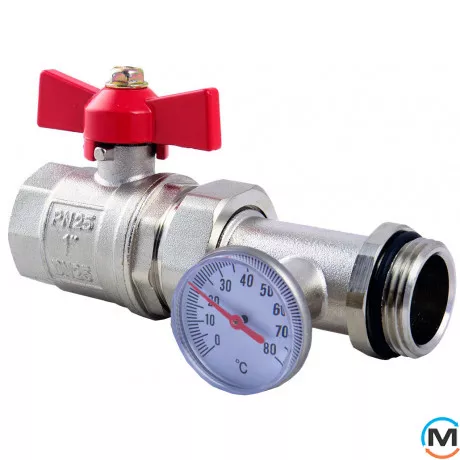 Кран кульовий Fado прямий з термометром 1", Діаметр різьблення: 1", Виконання: Прямий, фото 