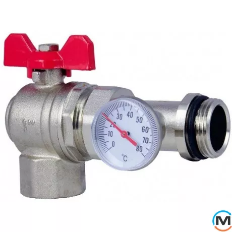 Кран кульовий Fado кутовий з термометром 1", Діаметр різьблення: 1", Виконання: Кутовий, фото 