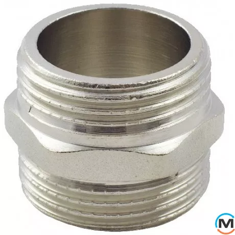 Никель Fado Ниппель 3/4``, Вариант: 3/4"х3/4", Тип резьбы: Наружная, Диаметр резьбы: 3/4", Исполнение: Соединительный, Материал: Латунь никелированная, фото 