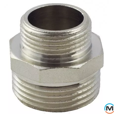 Нікель Fado Ніпель редукційний 1/2``х3/4``, Варіант: 1/2"х3/4", Тип різьблення: Зовнішня, Діаметр різьблення: 1/2", Виконання: Редукційний, Матеріал: Латунь нікельована, фото 