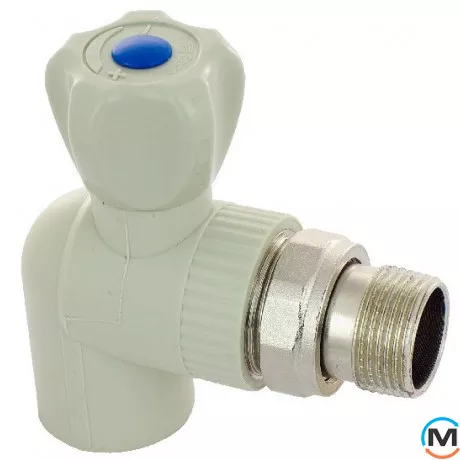 Поліпропіленовий кран радіаторний Fado 25x3/4" кутовий, Варіант: Кутовий, Діаметр різьблення: 3/4", Діаметр (мм): 25, фото 