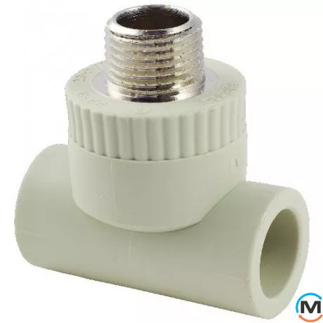 Поліпропіленовий трійник із зовнішнім різьбленням Fado 25 3/4, Тип різьблення: Зовнішня, Діаметр різьблення: 3/4", Діаметр (мм): 25, фото 
