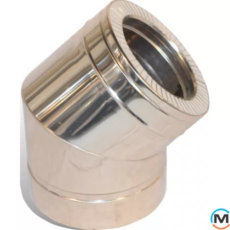 Колено дымоходное 45 ф 140/200 н/оц 1мм, Градус (град.): 45, Диаметр (мм): 140/200, Тип дымохода: Двухстенный (Сендвич), Материал дымохода: Нержавейка/Оцинковка, Толщина стенки (мм): 1, фото 