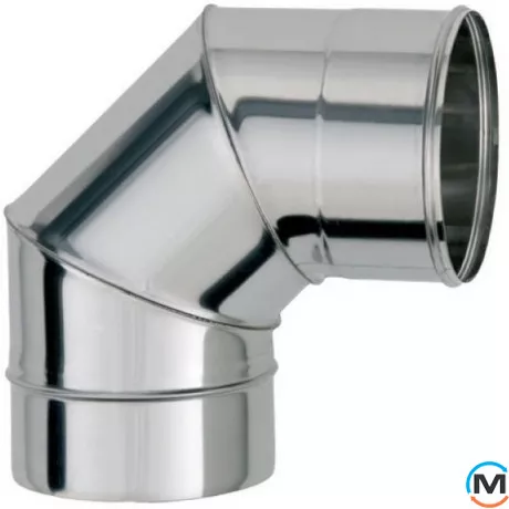 Колено дымоходное 90 ф 100/160 н/н 0,6мм, Градус (град.): 90, Диаметр (мм): 100/160, Тип дымохода: Двухстенный (Сендвич), Материал дымохода: Нержавейка/Нержавейка, Толщина стенки (мм): 0.6, фото 