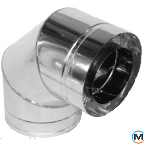 Колено дымоходное 90 ф 200/260 н/оц 1мм, Градус (град.): 90, Диаметр (мм): 200/260, Тип дымохода: Двухстенный (Сендвич), Материал дымохода: Нержавейка/Оцинковка, Толщина стенки (мм): 1, фото 