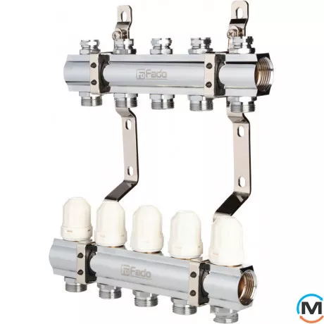 Колектор Fado із запірними клапанами 1"х3/4" 4 виходи, Кількість виходів: 4, Тип колектора: З термоклапанами, Діаметр вхід/вихід: 1", Діаметр підводів: 3/4", Різьблення підводів: Трубна, фото 