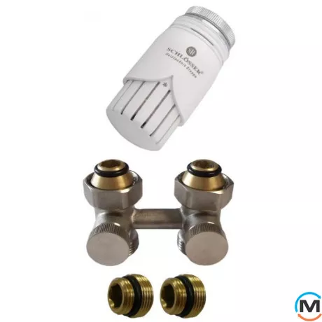 Комплект радиаторный прямой никелированный Schlosser 3/4x3/4 + 2 1/2x3/4, Диаметр резьбы: 3/4", Исполнение: Прямой, Цвет: Никелированный, Нулевое положение: Нет, Присоединение: М30х1,5, фото 