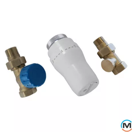 Комплект термостатический Schlosser GZ1/2 x GW1/2 никелированный прямой, Диаметр резьбы: 1/2", Исполнение: Прямой, Цвет: Никелированный, Нулевое положение: Нет, Присоединение: М30х1,5, фото 