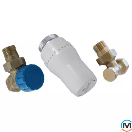 Комплект термостатический Schlosser GZ1/2 x GW1/2 никелированный угловой, Диаметр резьбы: 1/2", Исполнение: Угловой, Цвет: Никелированный, Нулевое положение: Нет, Присоединение: М30х1,5, фото 