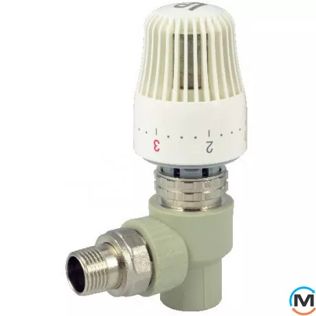 Поліпропіленовий кран радіаторний з термоголовкою кутовий Fado 20x1/2", Варіант: Кутовий, Діаметр різьблення: 1/2", Діаметр (мм): 20, фото 