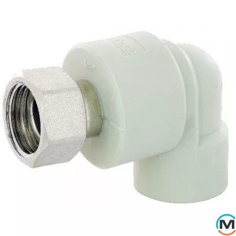 Поліпропіленова муфта з накидною гайкою кутова Fado 20 1/2, Варіант: Кутова, Тип різьблення: Накидна гайка, Діаметр різьблення: 1/2", Діаметр (мм): 20, фото 