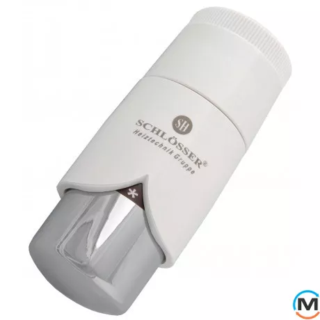 Термостатическая головка Schlosser BRILLANT DZ белая хром, Исполнение: Механическая, Цвет: Белый-Хром, Нулевое положение: Нет, Присоединение: M23,5х1,5 (Click), фото 