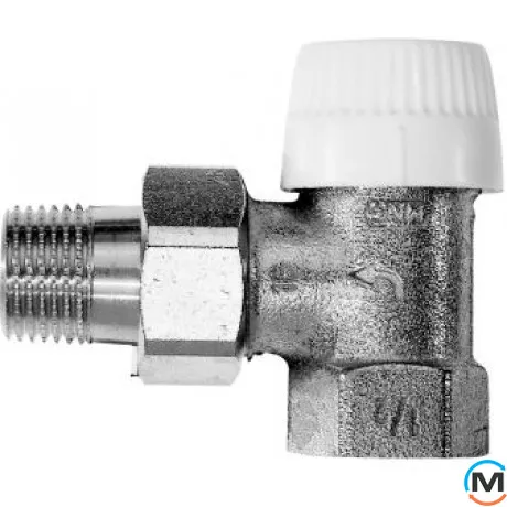 Термостатический клапан Resideo (Honeywell) с вставкой UBG V2000EUB15, Диаметр резьбы: 1/2", Исполнение: Угловой, Цвет: Никелированный, Присоединение: М30х1,5, фото 