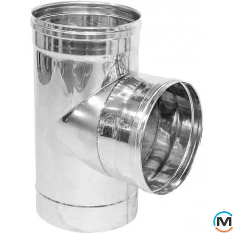 Тройник дымоходный 90 ф 100 0,6мм из нержавейки, Градус (град.): 90, Диаметр (мм): 100, Тип дымохода: Одностенный, Материал дымохода: Нержавейка, Толщина стенки (мм): 0.6, фото 