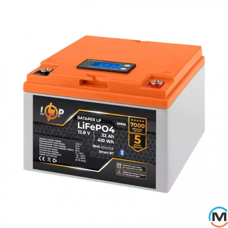 Аккумулятор LogicPower LiFePO4 12,8V - 32 Ah (410Wh) (BMS 50А/25A) пластик LCD, фото , изображение 2
