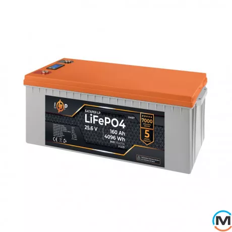 Аккумулятор LogicPower LiFePO4 25,6V - 160 Ah (4096Wh) (BMS 150A/75А) пластик LCD, фото , изображение 2