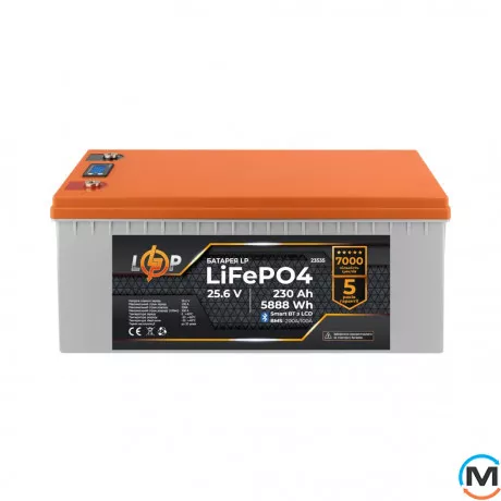 Акумулятор LogicPower LiFePO4 25,6V - 230 Ah (5888Wh) (BMS 200A/100А) пластик LCD Smart BT, фото 