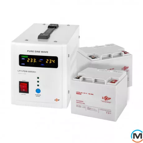 Комплект резервного питания LogicPower ИБП 800 + гелевая батарея 1080 Ватт (UPS 800+ АКБ GL 1080W), фото 