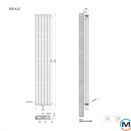 Радіатор дизайнерський Ideale Adele 12 5/1800/295 чорний, Колір: Чорний, Висота (мм): 1800, Ширина (мм): 295, Кількість рядів: 2, фото , зображення 4