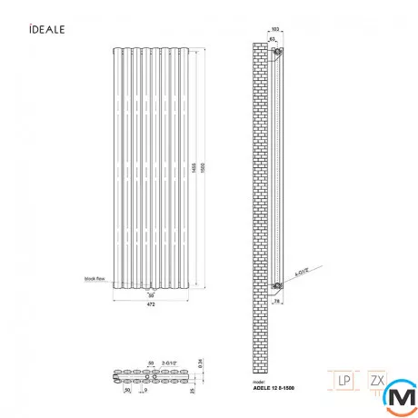 Радиатор дизайнерский Ideale Adele 12 8/1500/472 черный, Цвет: Черный, Высота (мм): 1500, Ширина (мм): 472, Количество рядов: 2, фото , изображение 4