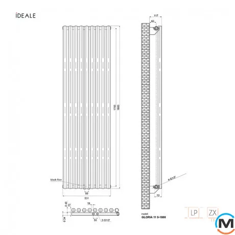 Радиатор дизайнерский Ideale Gloria 11 9/1800/531 антрацит, Цвет: Антрацит, Ширина (мм): 531, Количество рядов: 1, фото , изображение 4