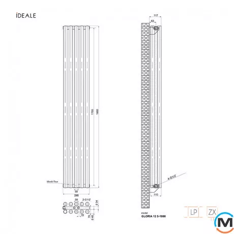 Радіатор дизайнерський Ideale Gloria 12 5/1800/295 антрацит, Колір: Антрацит, Ширина (мм): 295, Кількість рядів: 2, фото , зображення 4