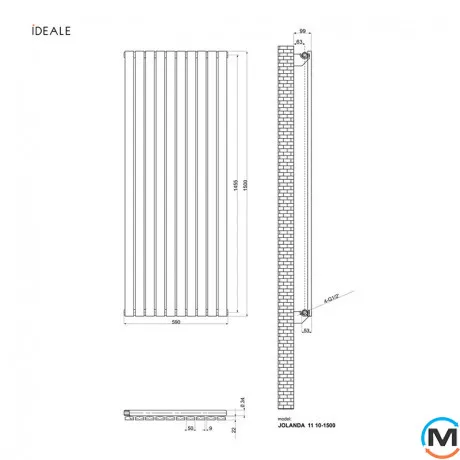 Радиатор дизайнерский Ideale Jolanda 11 10/1500/590 антрацит, Цвет: Антрацит, Высота (мм): 1500, Кол-во секций: 10, фото , изображение 4