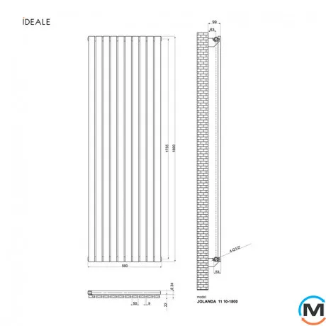 Радіатор дизайнерський Ideale Jolanda 11 10/1800/590 білий, Колір: Білий, Висота (мм): 1800, Кількість секцій: 10, фото , зображення 4