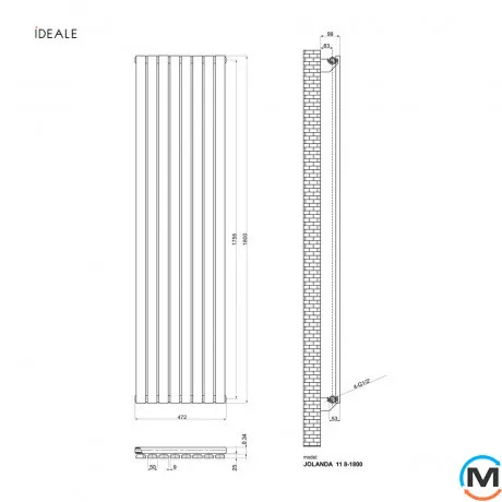 Радіатор дизайнерський Ideale Jolanda 11 8/1800/472 білий, Колір: Білий, Висота (мм): 1800, Кількість секцій: 8, фото , зображення 4