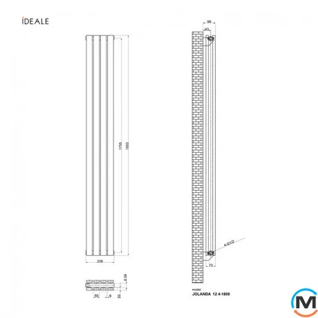 Радіатор дизайнерський Ideale Jolanda 12 4/1800/236 білий, Колір: Білий, Висота (мм): 1800, Кількість секцій: 4, фото , зображення 4