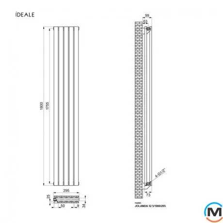 Радиатор дизайнерский Ideale Jolanda 12 5/1800/295 черный, Цвет: Черный, Высота (мм): 1800, Кол-во секций: 5, фото , изображение 4