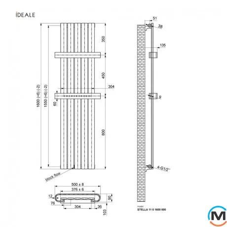 Радіатор з полицями Ideale Stella 11 5/1600/500 антрацит, Колір: Антрацит, Висота (мм): 1600, фото , зображення 3