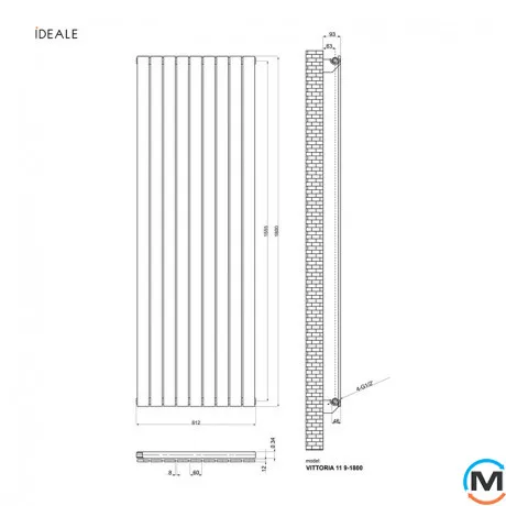 Радиатор дизайнерский Ideale Vittoria 11 9/1800/612 антрацит, Исполнение: Вертикальный, Цвет: Антрацит, Высота (мм): 1800, Ширина (мм): 612, Количество рядов: 1, фото , изображение 4