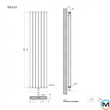 Радіатор дизайнерський Ideale Vittoria 12 6/1800/408 антрацит, Виконання: Вертикальний, Колір: Антрацит, Висота (мм): 1800, Ширина (мм): 408, Кількість рядів: 2, фото , зображення 4