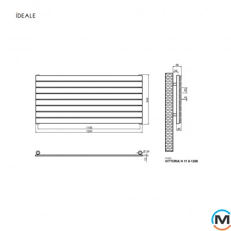 Радіатор дизайнерський Ideale Vittoria H 11 8/544/1200 антрацит, Виконання: Горизонтальний, Колір: Антрацит, Висота (мм): 544, Ширина (мм): 1200, Кількість рядів: 1, фото , зображення 3