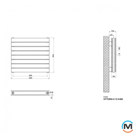 Радиатор дизайнерский Ideale Vittoria H 12 8/544/600 белый, Исполнение: Горизонтальный, Цвет: Белый, Высота (мм): 544, Ширина (мм): 600, Количество рядов: 2, фото , изображение 4