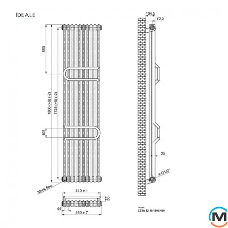 Радіатор із полицями Ideale Zeta 12 10/1800/460 антрацит, Колір: Антрацит, Кількість секцій: 10, фото , зображення 3