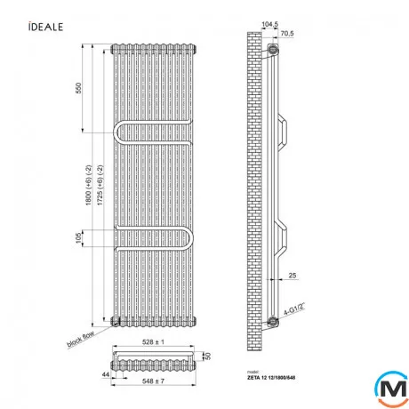 Радіатор з полицями Ideale Zeta 12 12/1800/548 антрацит, Колір: Антрацит, Кількість секцій: 12, фото , зображення 3
