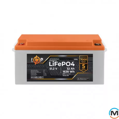 Акумулятор LogicPower LiFePO4 51,2V - 32 Ah (1638Wh) (BMS 64A/32А) пластик LCD Smart BT, фото , зображення 2