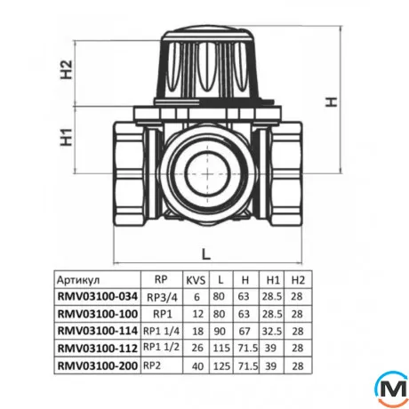 3-ходовий клапан Termojet з внутрішнім різьбленням (kvs 40)-Dn50-Rp 2M, Діаметр різьблення: 2", фото , зображення 2