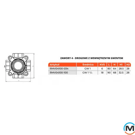 4-ходовий клапан Termojet з внутрішнім різьбленням (kvs 12)-Dn25-RP1, Діаметр різьблення: 1", фото , зображення 4