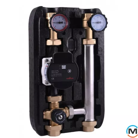 Насосная группа Termojet с термокраном 25-55 С 1" ВР в EPP BLACK теплоизоляции без насоса НГ – 46л, Линия подачи: Слева, фото 